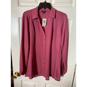 Torrid Harper Dark Pink Georgette Pullover Blouse Long Sleeve Tie Back Size 0 L